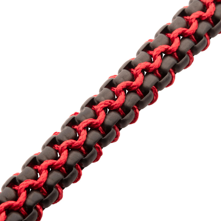 Matte Finish Black IP Stainless Steel Box Chain with Red Wax Cord Bracelet