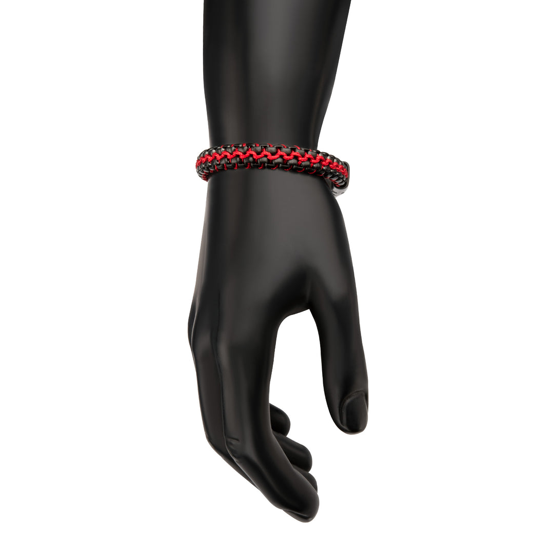 Matte Finish Black IP Stainless Steel Box Chain with Red Wax Cord Bracelet