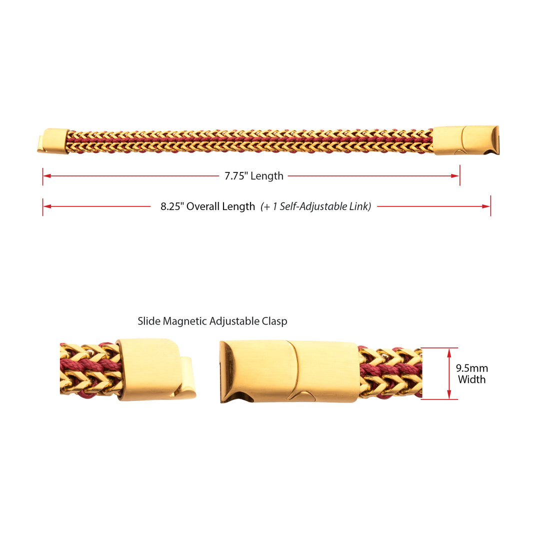 Matte Finish Gold IP Stainless Steel Foxtail Chain with Red Wax Cord Bracelet