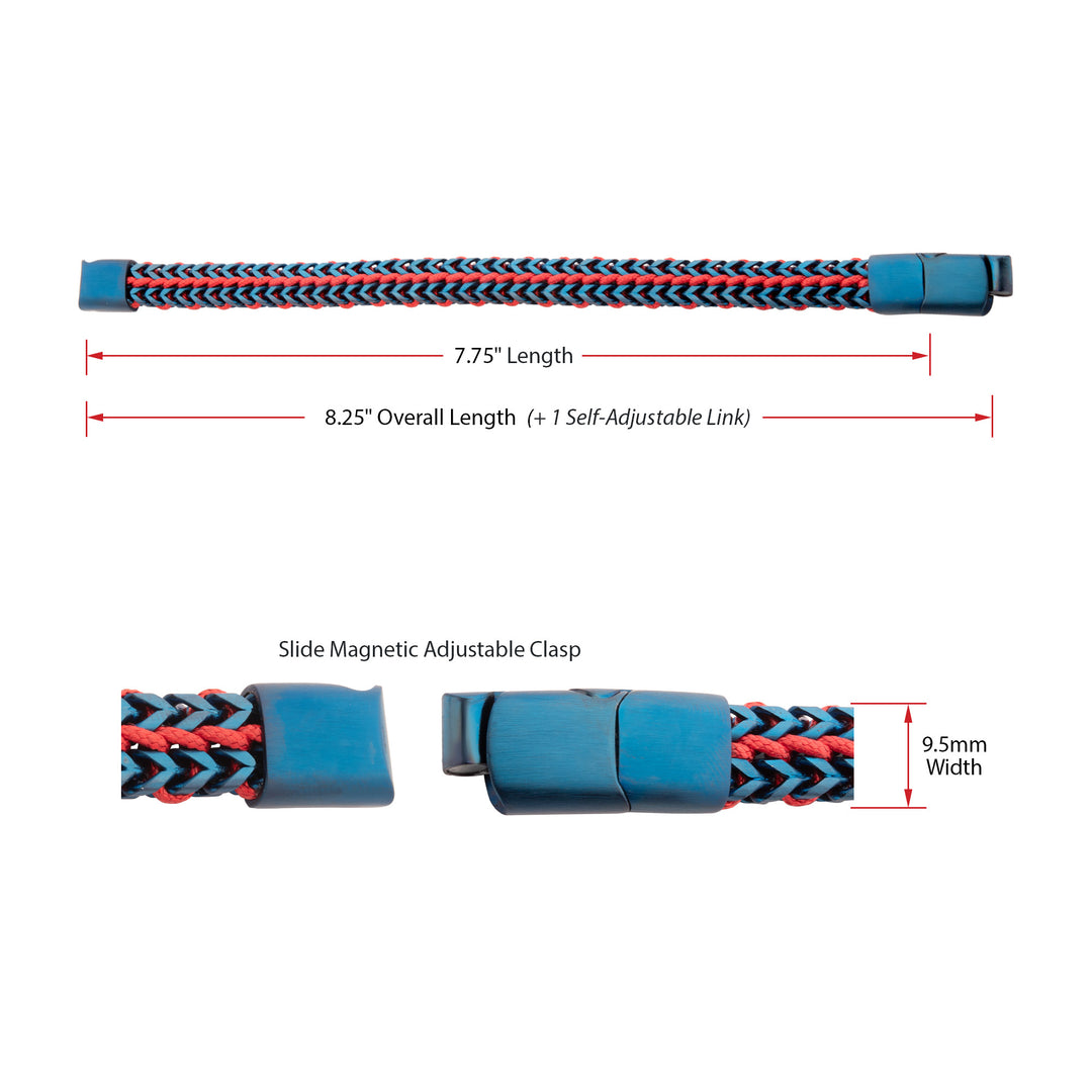Matte Finish Blue IP Stainless Steel Foxtail Chain with Red Wax Cord Bracelet