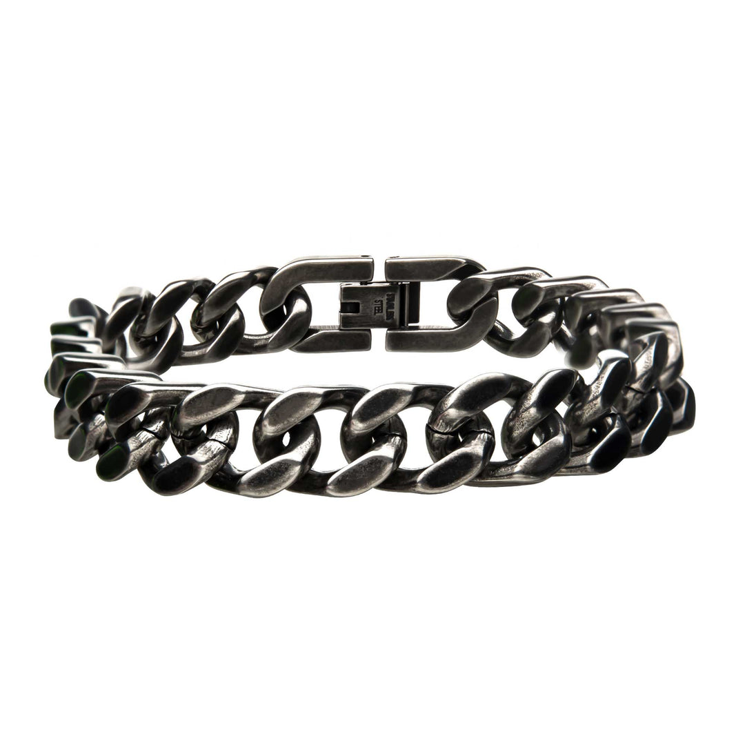 Stainless Steel with Antiqued Finish  Diamond Cut Link and Chain Bracelet