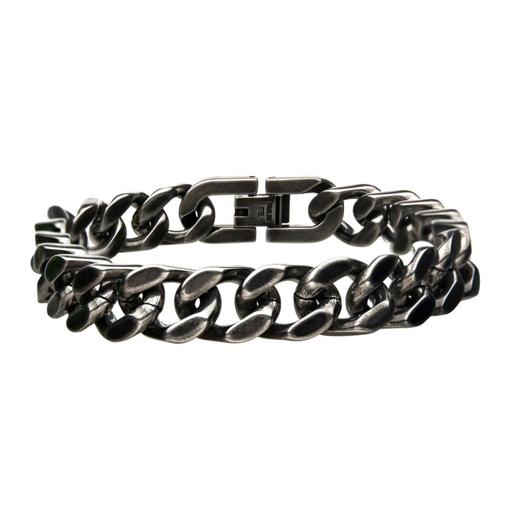 Stainless Steel with Antiqued Finish  Diamond Cut Link and Chain Bracelet