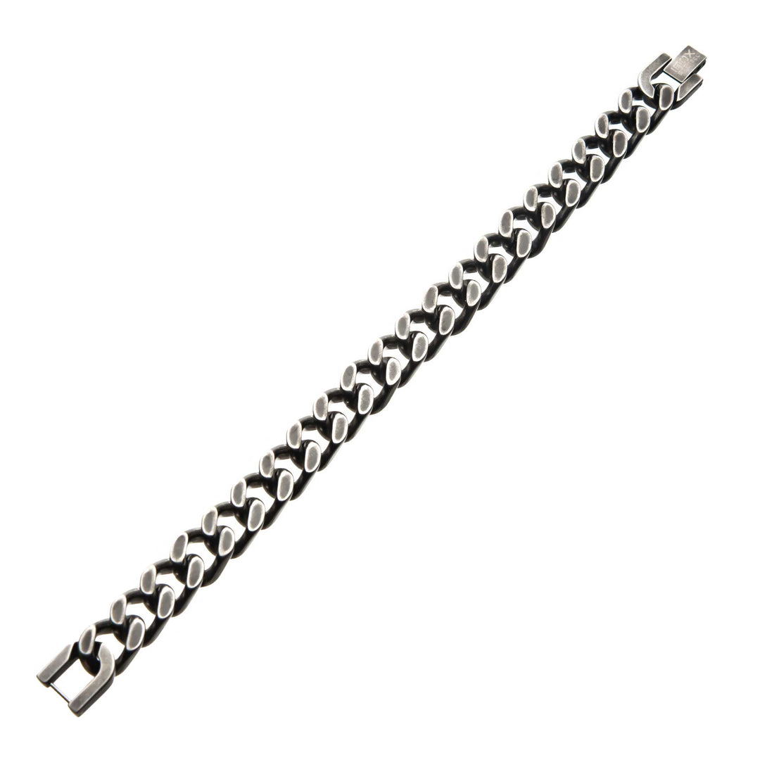 Stainless Steel with Antiqued Finish  Diamond Cut Link and Chain Bracelet