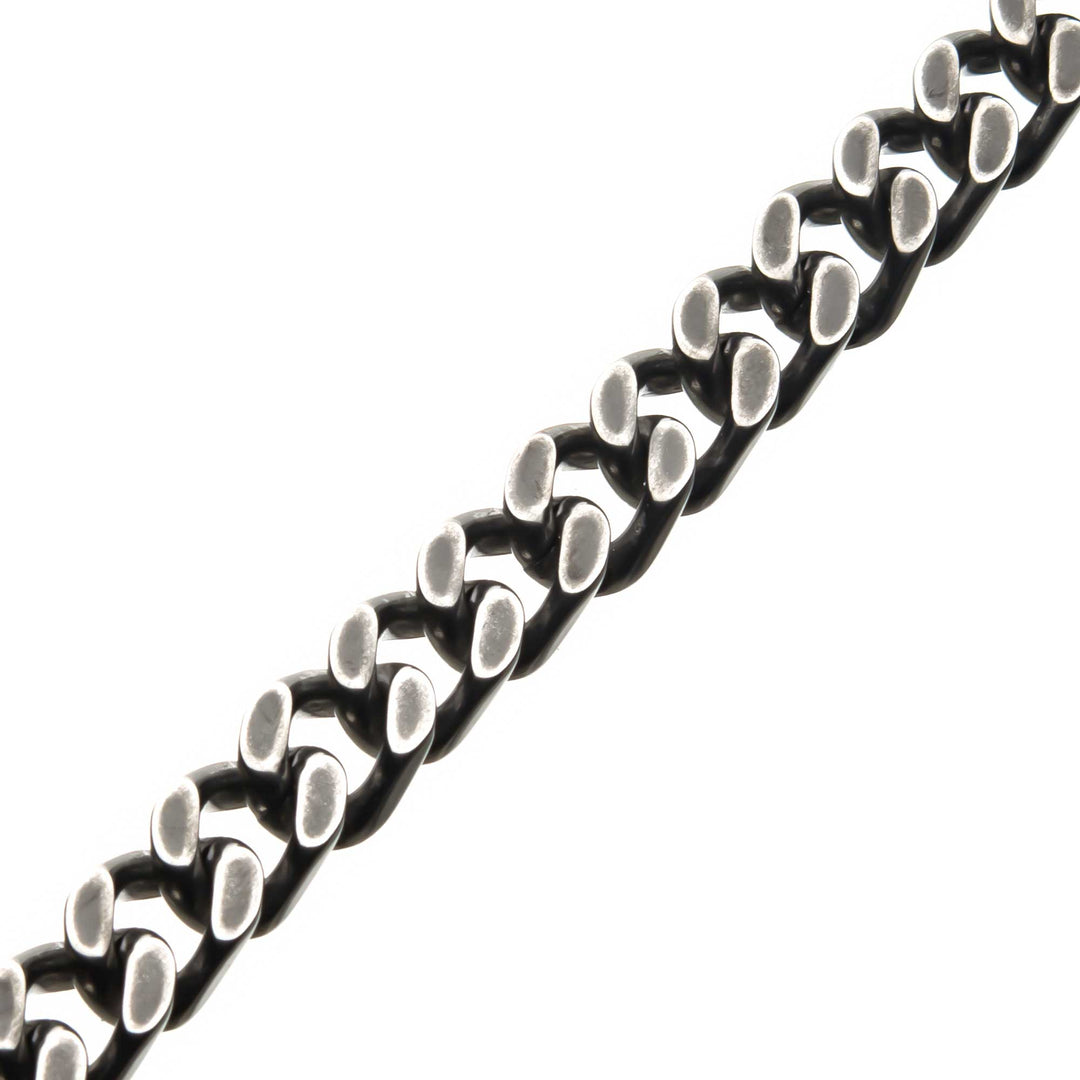 Stainless Steel with Antiqued Finish  Diamond Cut Link and Chain Bracelet