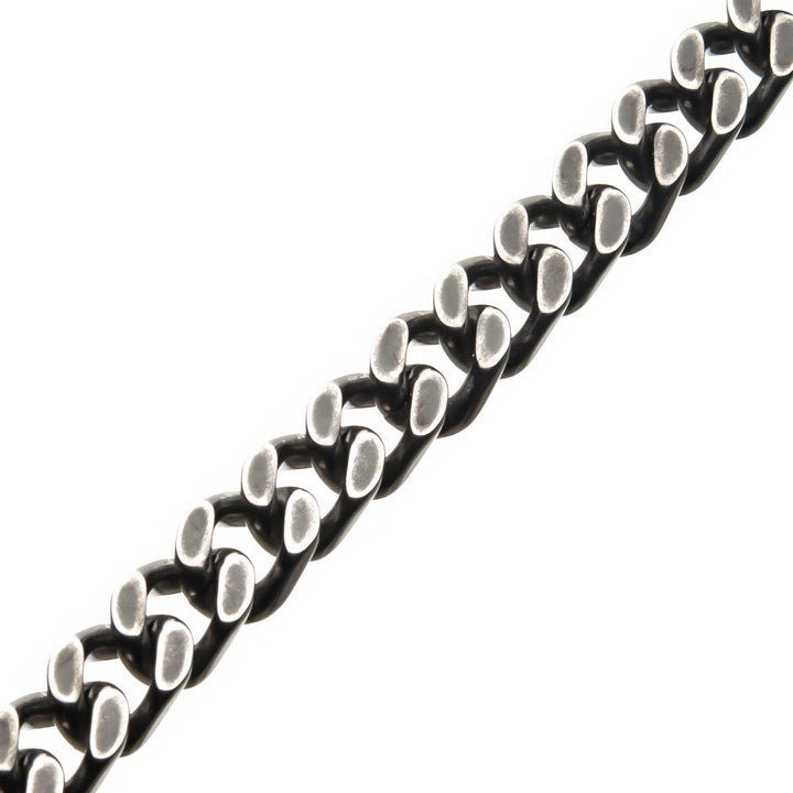 Stainless Steel with Antiqued Finish  Diamond Cut Link and Chain Bracelet