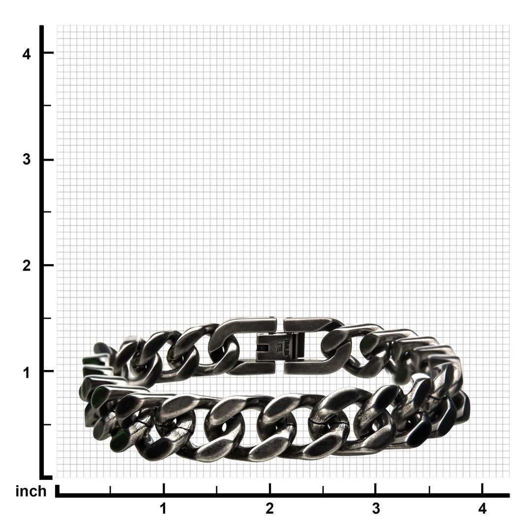 Stainless Steel with Antiqued Finish  Diamond Cut Link and Chain Bracelet