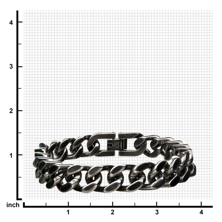 Stainless Steel with Antiqued Finish  Diamond Cut Link and Chain Bracelet