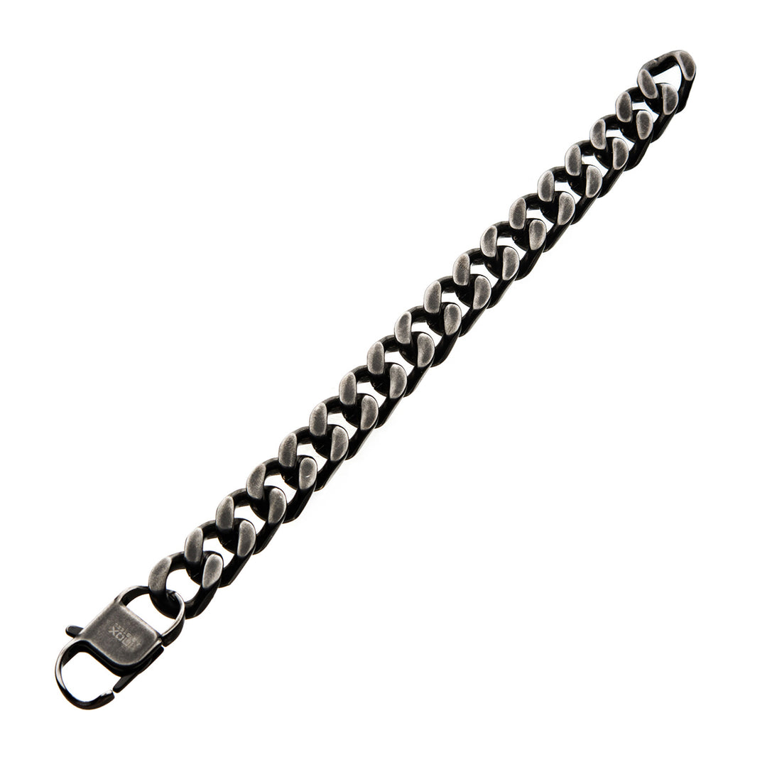 Stainless Steel with Antiqued Finish  Diamond Cut Link & Chain Bracelet