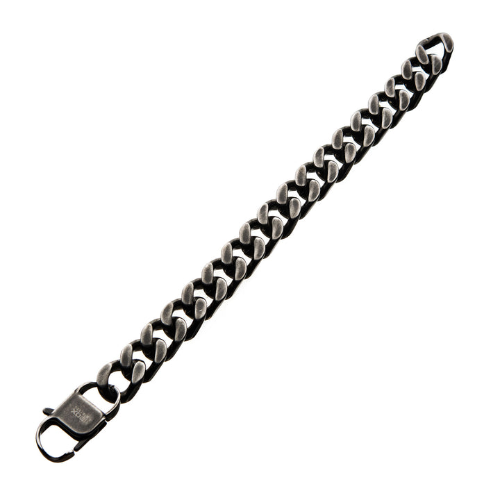 Stainless Steel with Antiqued Finish  Diamond Cut Link & Chain Bracelet