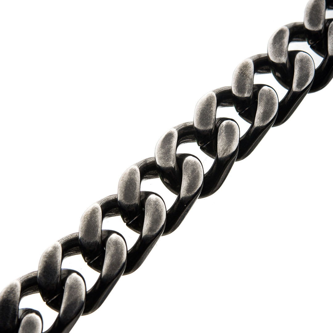 Stainless Steel with Antiqued Finish  Diamond Cut Link & Chain Bracelet