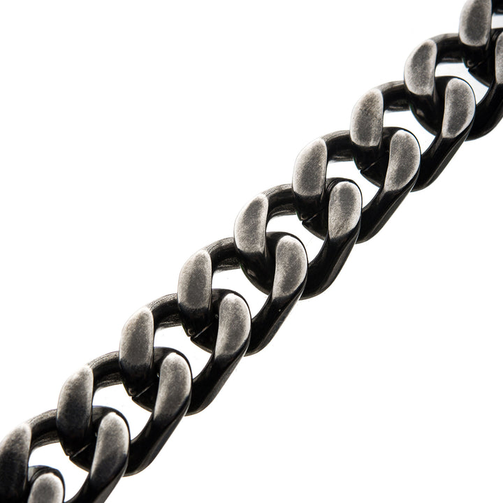 Stainless Steel with Antiqued Finish  Diamond Cut Link & Chain Bracelet