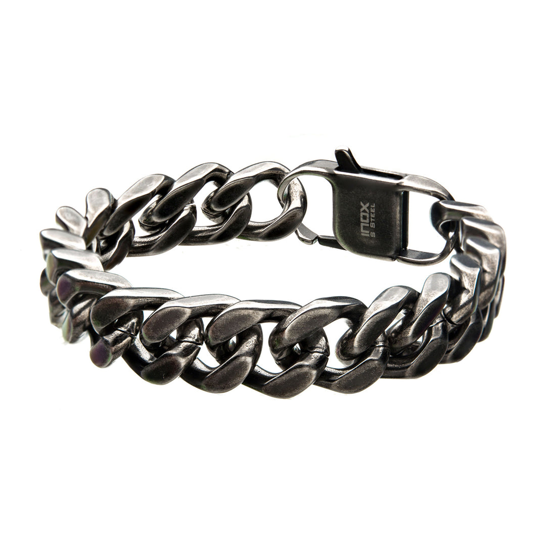 Stainless Steel with Antiqued Finish  Diamond Cut Link & Chain Bracelet