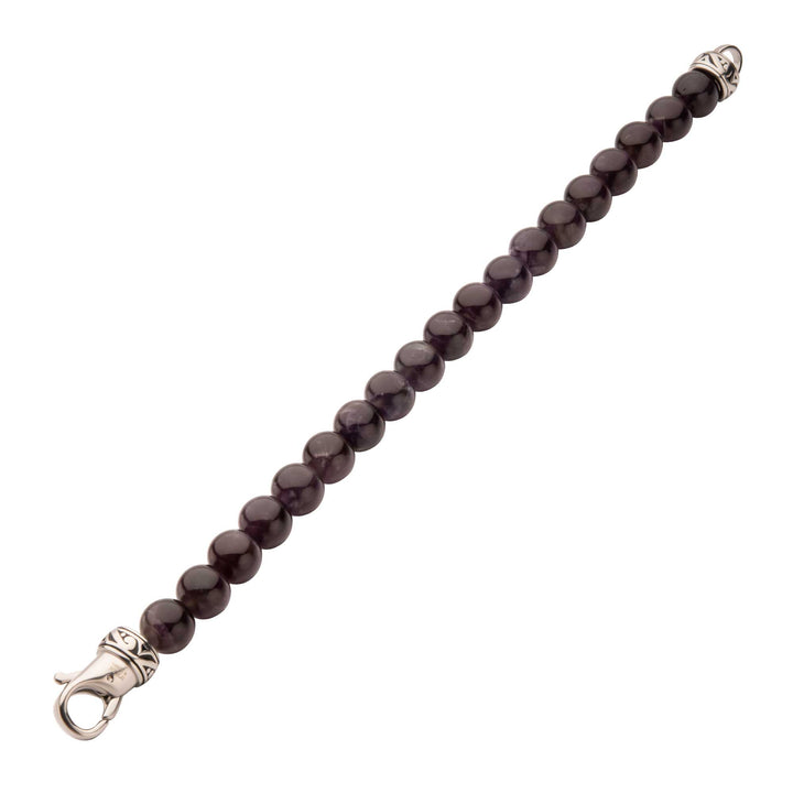 10mm Amethyst Stone Bead Bracelet with Antiqued Stainless Steel Clasp