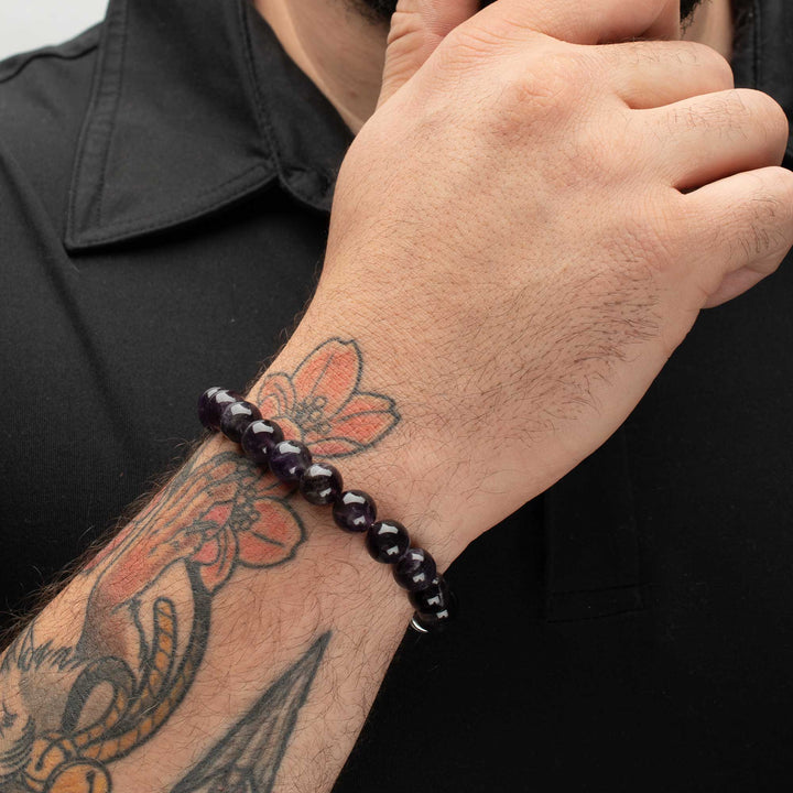 10mm Amethyst Stone Bead Bracelet with Antiqued Stainless Steel Clasp