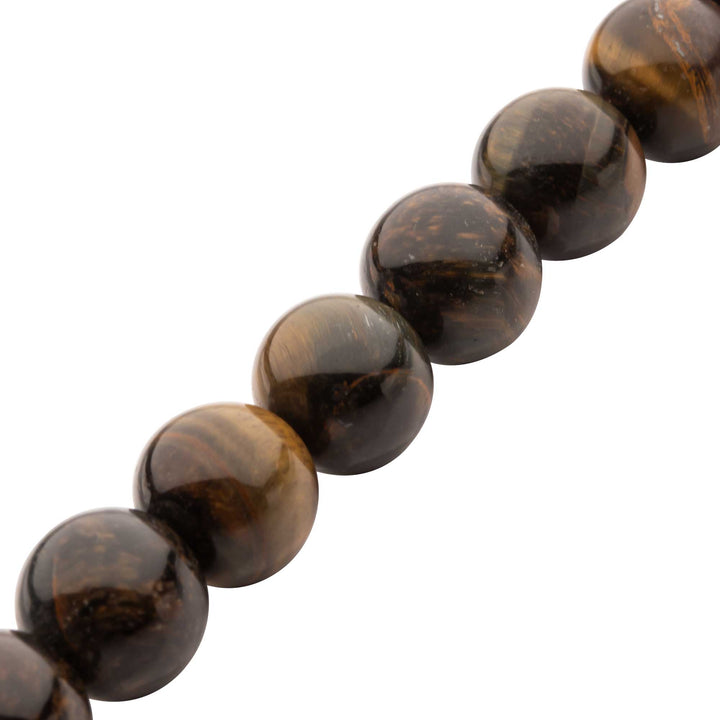 10mm Tiger Eye Stone Bead Bracelet with Antiqued Stainless Steel Clasp