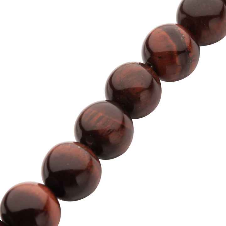 10mm Red Tiger Eye Stone Bead Bracelet with Antiqued Stainless Steel Clasp