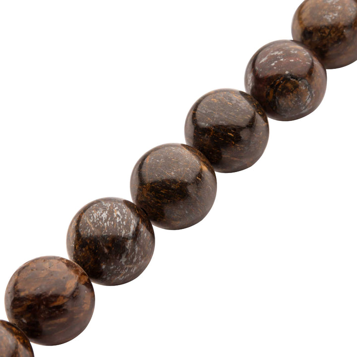 10mm Bronzite Stone Bead Bracelet with Antiqued Stainless Steel Clasp