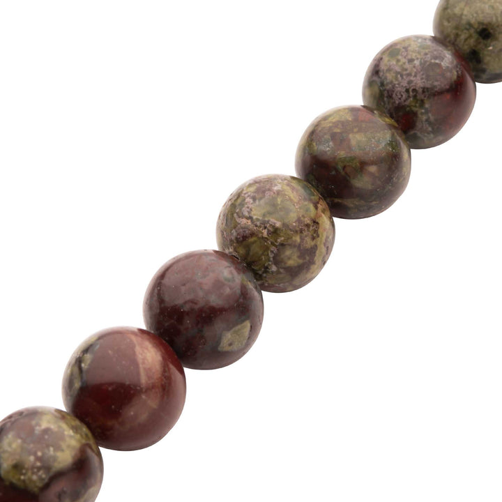 10mm Dragon Blood Jasper Stone Bead Bracelet with Antiqued Stainless Steel Clasp