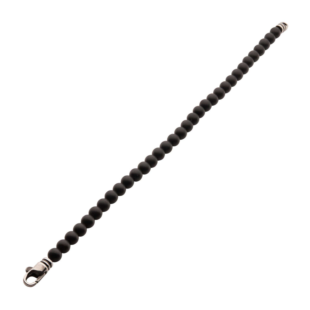 6mm Black Onyx Stone Bead Bracelet with Antiqued Stainless Steel Clasp