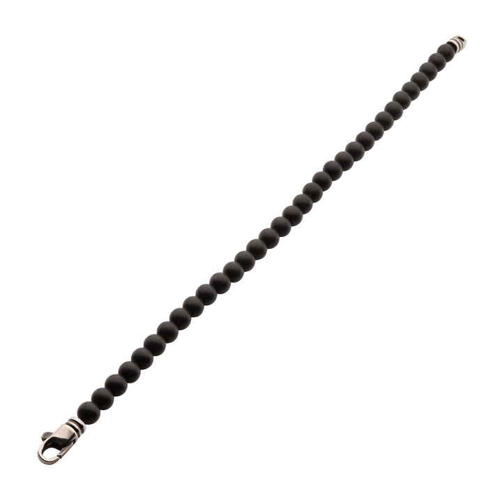 6mm Black Onyx Stone Bead Bracelet with Antiqued Stainless Steel Clasp