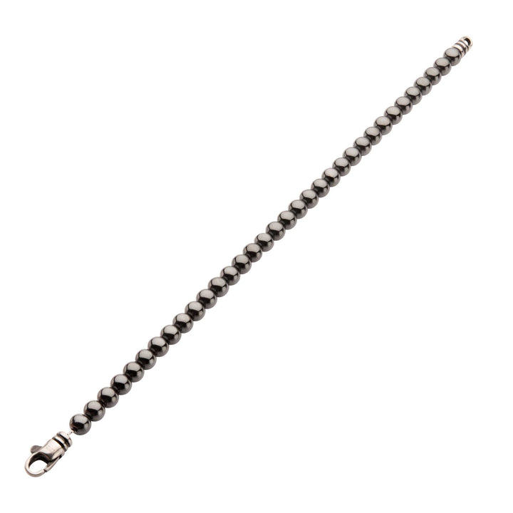 6mm Hematite Stone Bead Bracelet with Antiqued Stainless Steel Clasp