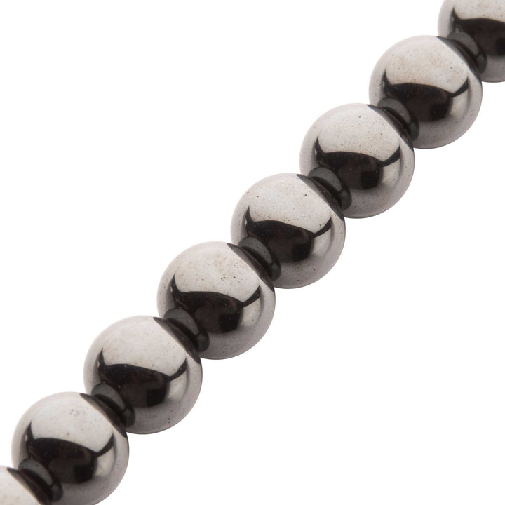 6mm Hematite Stone Bead Bracelet with Antiqued Stainless Steel Clasp