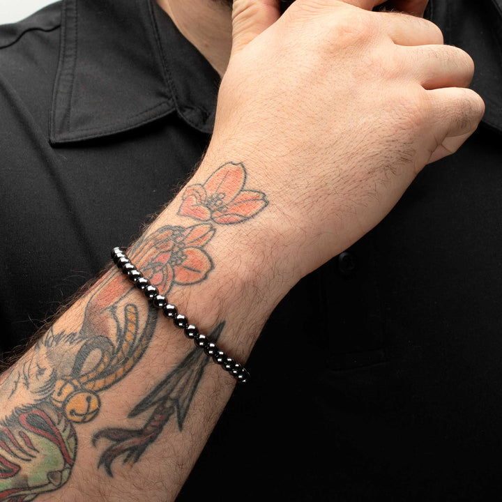 6mm Hematite Stone Bead Bracelet with Antiqued Stainless Steel Clasp