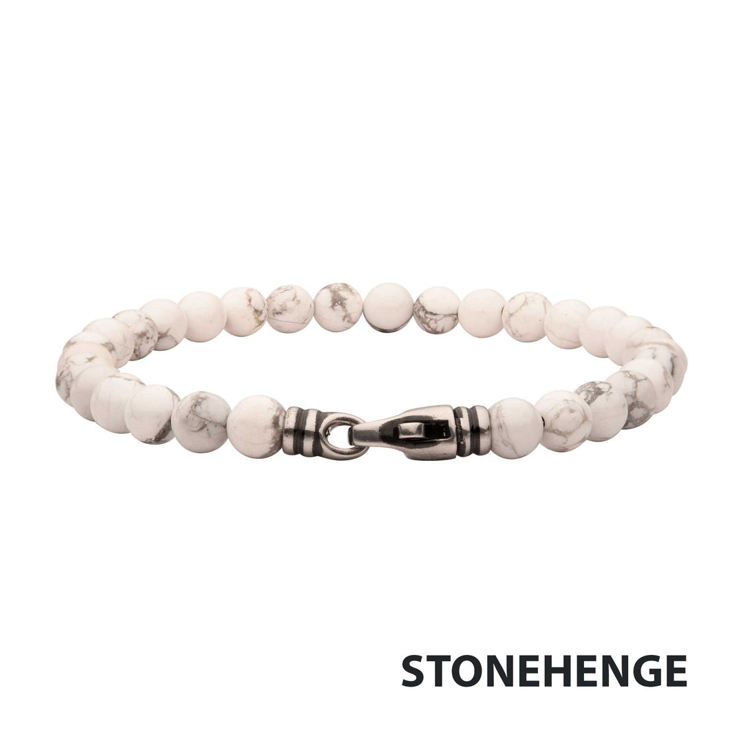 6mm Howlite Stone Bead Bracelet with Antiqued Stainless Steel Clasp