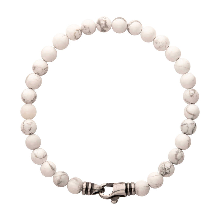 6mm Howlite Stone Bead Bracelet with Antiqued Stainless Steel Clasp