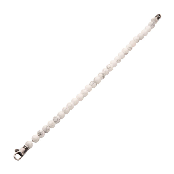 6mm Howlite Stone Bead Bracelet with Antiqued Stainless Steel Clasp