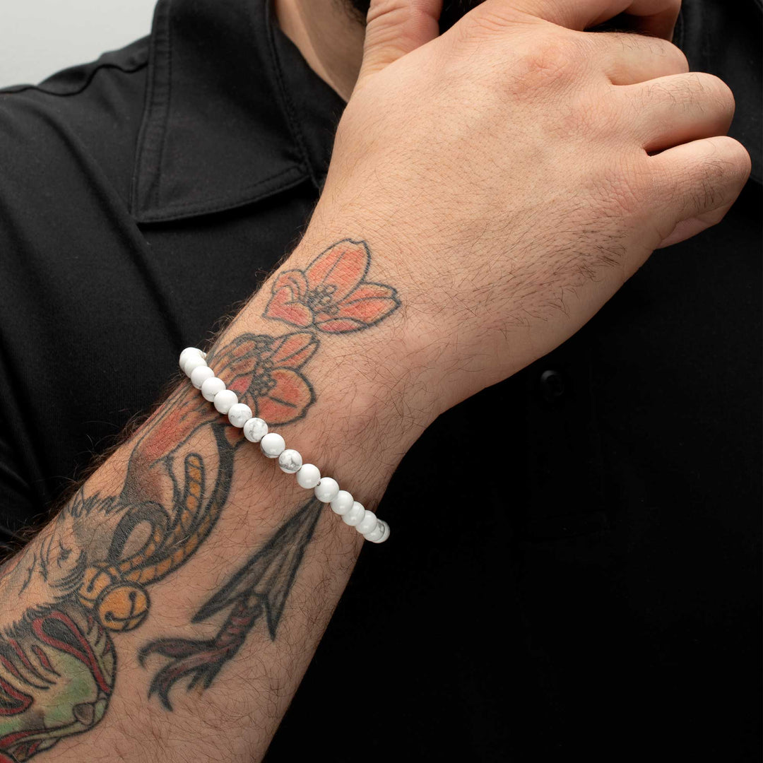 6mm Howlite Stone Bead Bracelet with Antiqued Stainless Steel Clasp