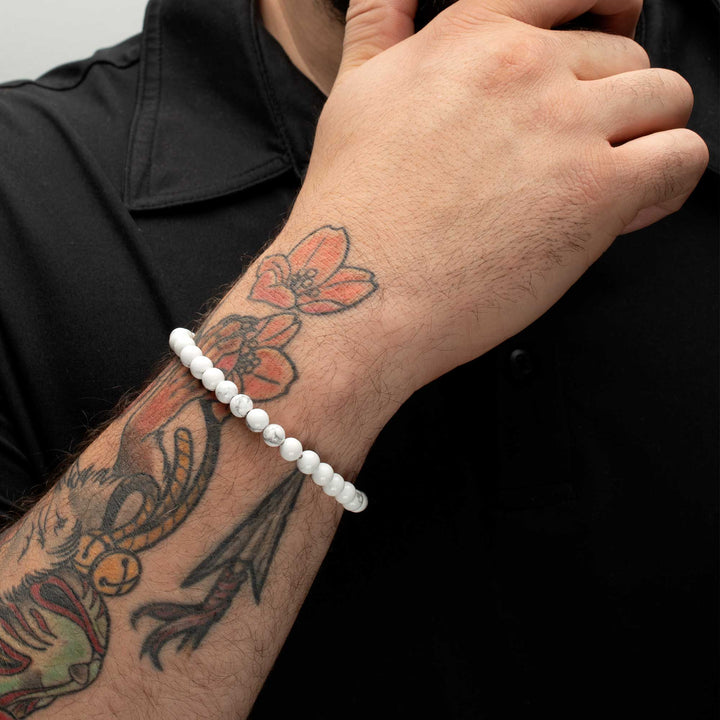 6mm Howlite Stone Bead Bracelet with Antiqued Stainless Steel Clasp