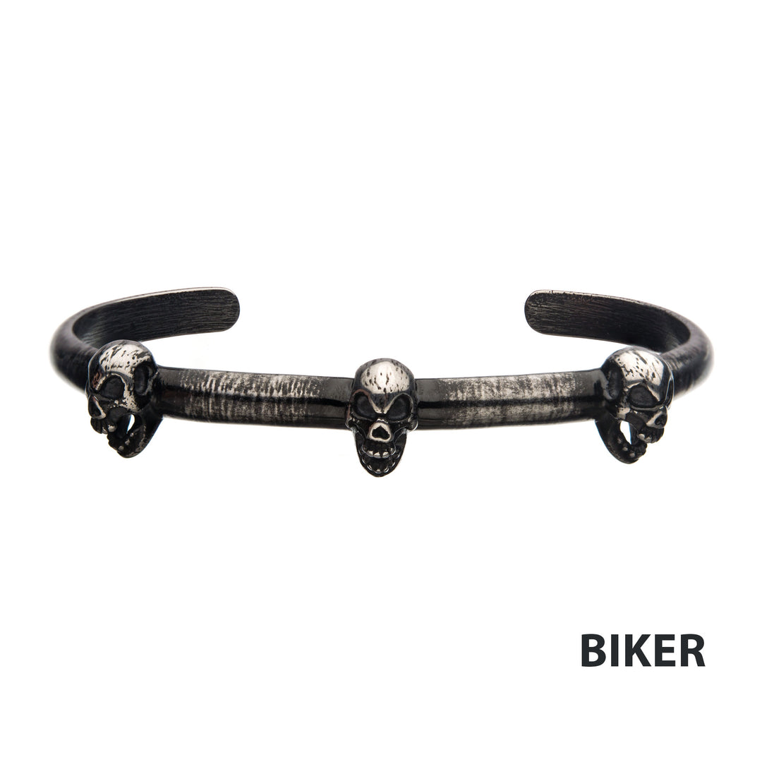Antiqued Gun Metal Skull Bangle Bracelet