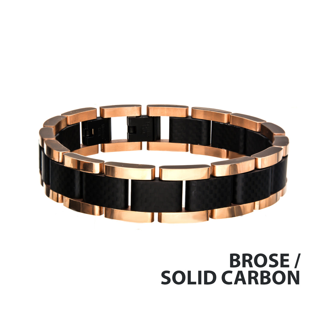 Black & Rose Gold IP with Carbon Fiber Link Bracelet