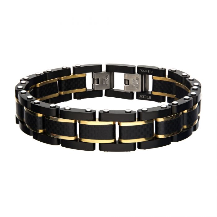 Black Carbon Fiber with Gold IP Link Bracelet