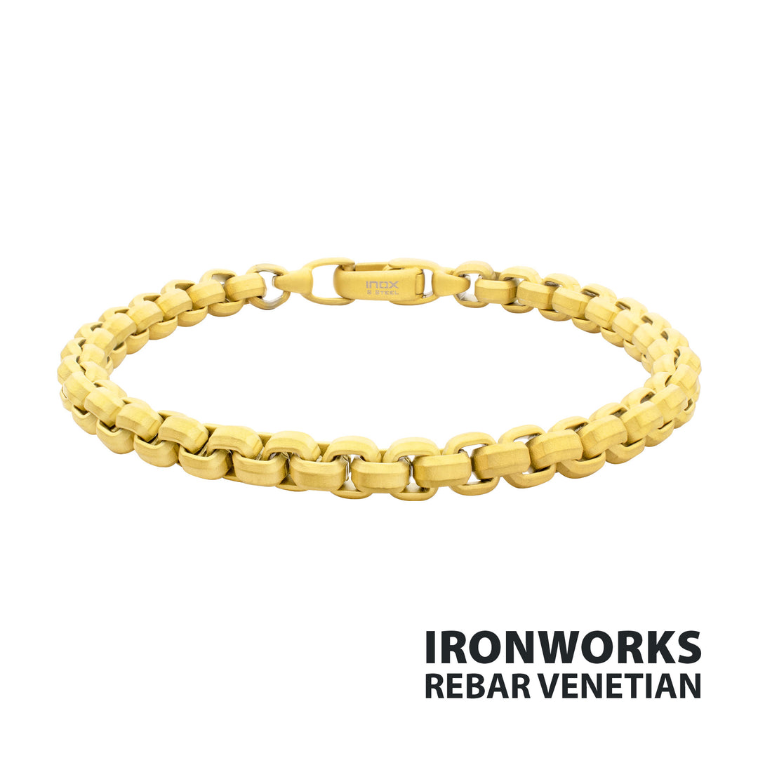 6mm Matte Finish 18Kt Gold IP Stainless Steel Bold Box Chain Bracelet