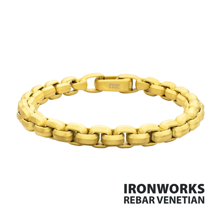 8mm Matte Finish 18Kt Gold IP Stainless Steel Bold Box Chain Bracelet