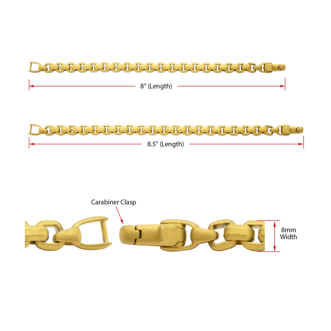 8mm Matte Finish 18Kt Gold IP Stainless Steel Bold Box Chain Bracelet