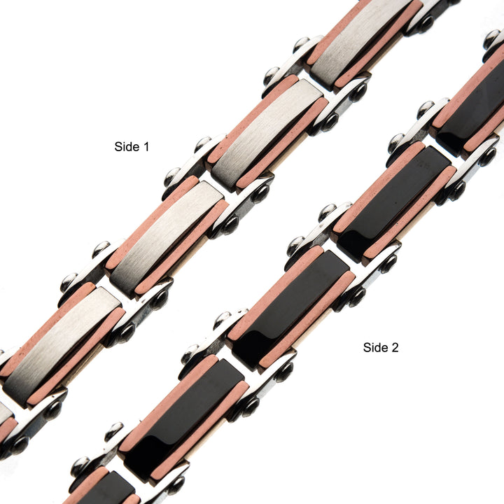 Steel Rose Gold & Black IP Reversible Bracelet
