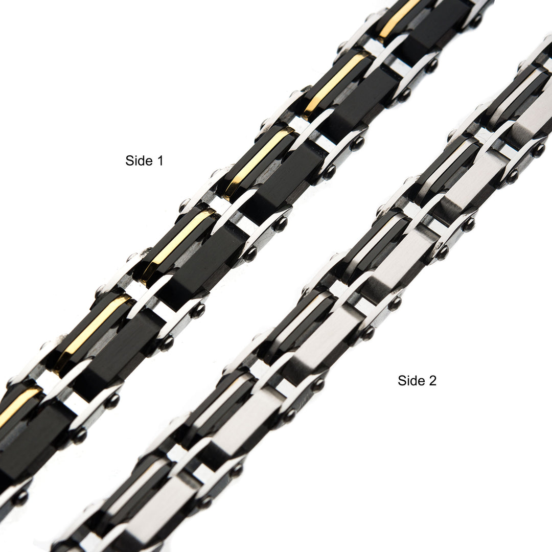 Steel Gold & Black IP Reversible Bracelet