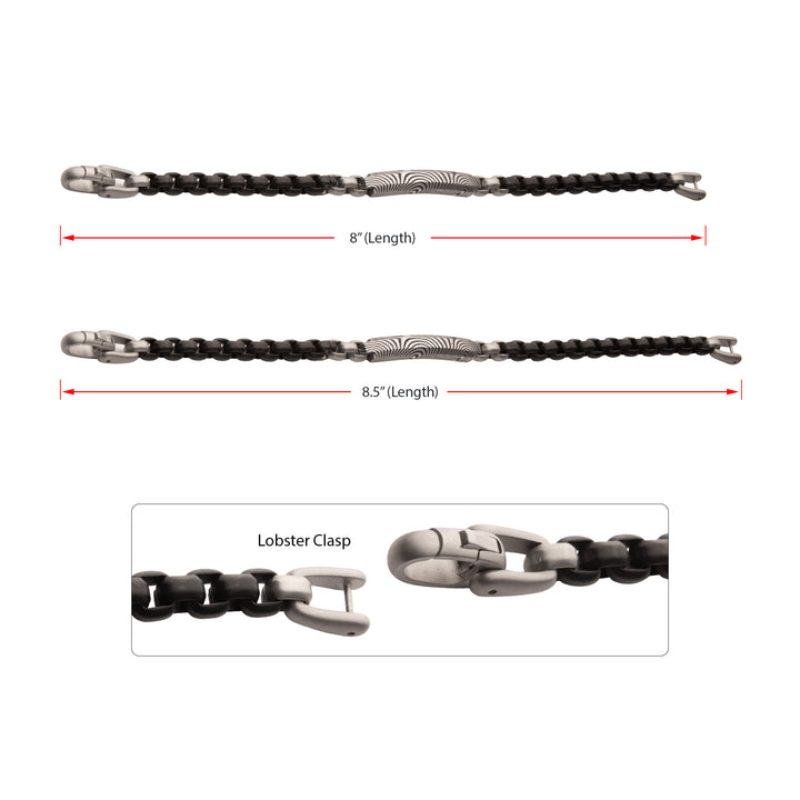 Black IP Steel Box Chain Bracelet with Damascus Steel Plate