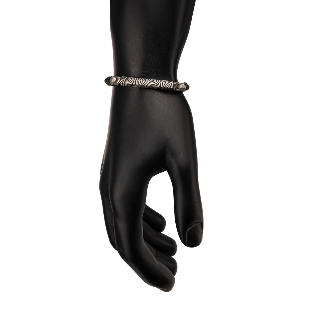 Black IP Steel Box Chain Bracelet with Damascus Steel Plate