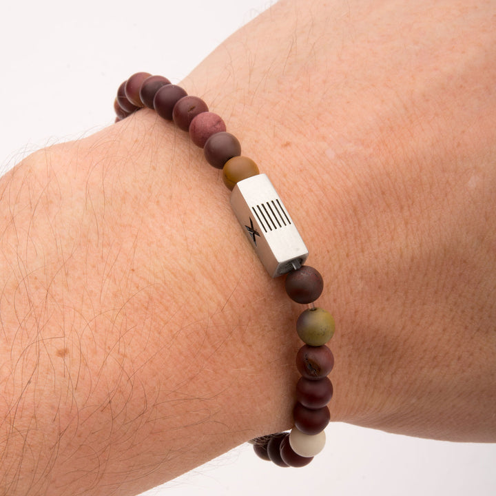 Mookaite Gemstone Stretch Bracelet with Steel Accent