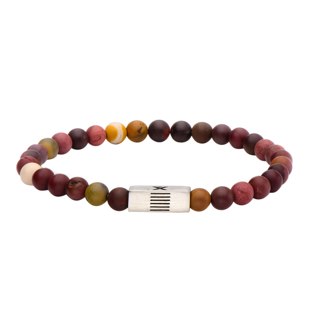 Mookaite Gemstone Stretch Bracelet with Steel Accent