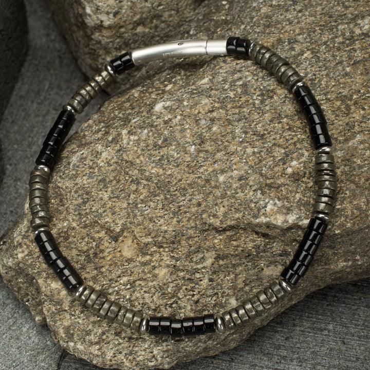 Shadow Wolf (Onyx / Pyrite) Heishi Bead Bracelet