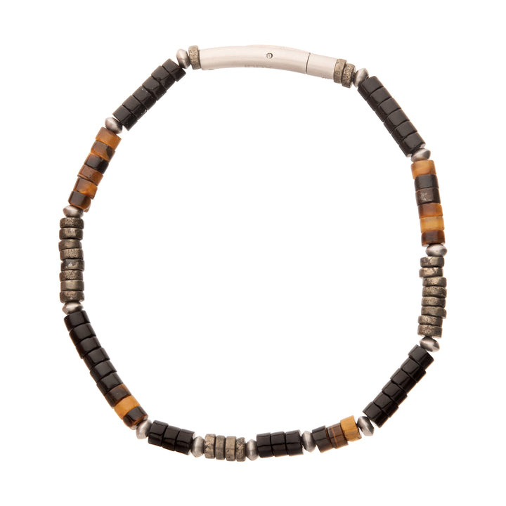 Pyro Sentinel (Onyx / Pyrite / Tiger-eye) Heishi Bead Bracelet