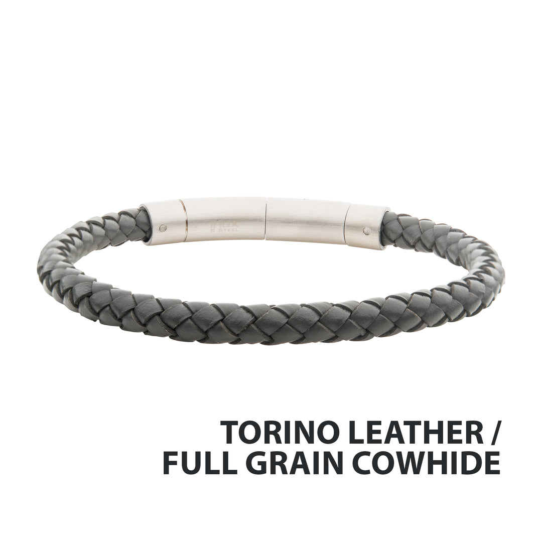 6mm Grey Genuine Full Grain Cowhide Leather Bracelet