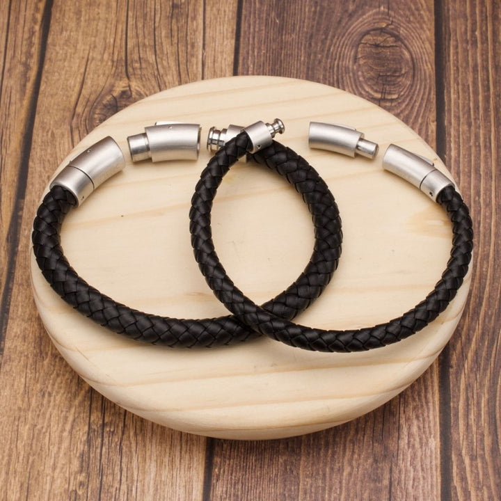 6mm Black Full Grain Cowhide Leather Bracelet