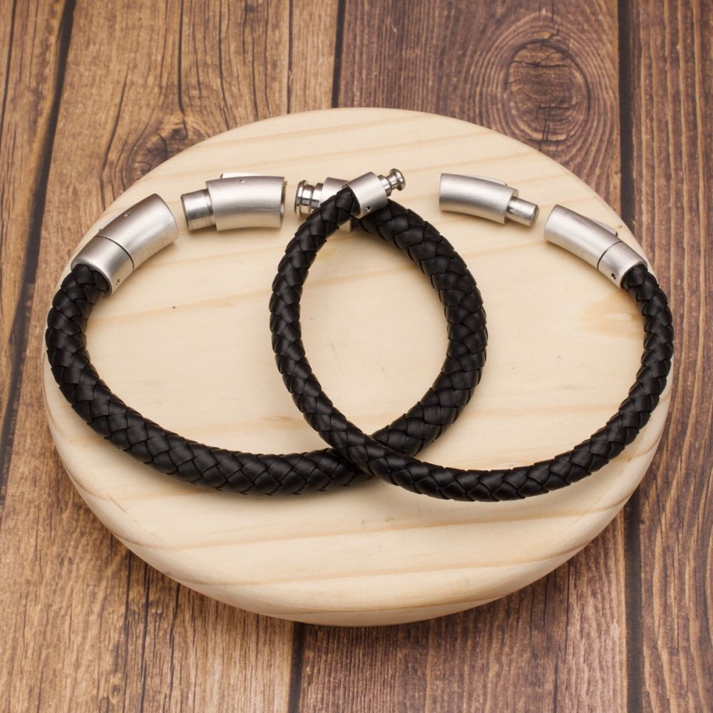 6mm Black Full Grain Cowhide Leather Bracelet