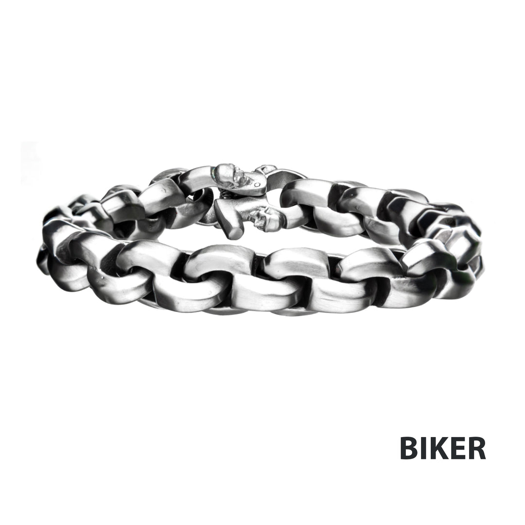 Matte Steel with Skull Clasp Chain Bracelet